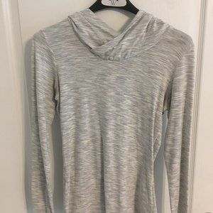 Columbia Long Sleeve Hooded Shirt, White and Grey